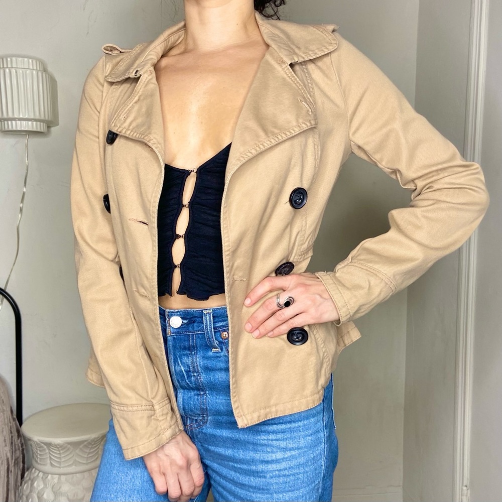 H&M Divided Neutral Tan Twill Double Breasted Blazer Jacket | Size 4 / Sm